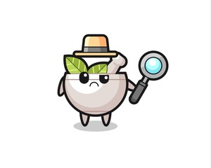 the mascot of cute herbal bowl as a detective