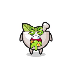herbal bowl character with an expression of crazy about money