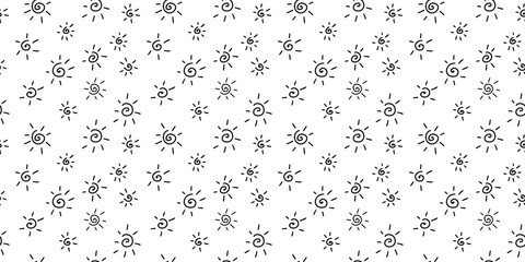Hand drawn black and white seamless pattern with simple suns. Modern stylish texture. Good for wrapping, textile, fabric, wallpaper. Vector