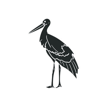Stork Icon Silhouette Illustration. Bird Animal Vector Graphic Pictogram Symbol Clip Art. Doodle Sketch Black Sign.