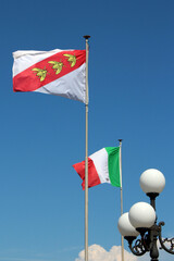 Elba island flag, province of Tuscany with Italian flag, Italy