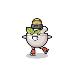 herbal bowl cartoon as an ice skating player doing perform