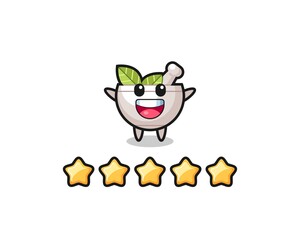 the illustration of customer best rating, herbal bowl cute character with 5 stars