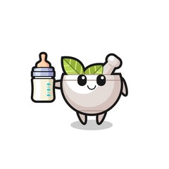 baby herbal bowl cartoon character with milk bottle