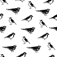 Ink brushstroke bird vector seamless pattern art