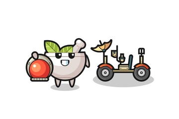 the cute herbal bowl as astronaut with a lunar rover