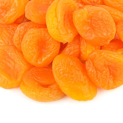 Appetizing dried apricots isolated on white .