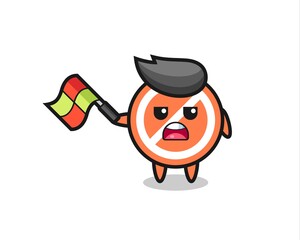 stop sign cartoon as the line judge hold the flag up at a 45 degree angle