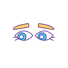 Eye contact lacking RGB color icon. Looking away while talking. Isolated vector illustration. Avoiding direct gaze. Feel uncomfortable, nervous. Autism symptom simple filled line drawing