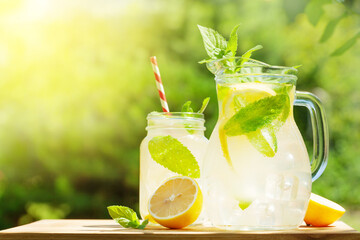 Fresh homemade lemonade with lemon and mint