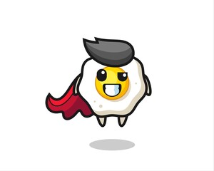 the cute fried egg character as a flying superhero