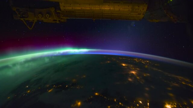 Planet Earth seen from the International Space Station (ISS) passing through Aurora Borealis Pass over the United States at Night

Image courtesy of NASA Johnson