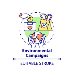 Environmental campaigns concept icon. Fundraising abstract idea thin line illustration. Raise money for ecology defense. Climate change charity. Vector isolated outline color drawing. Editable stroke