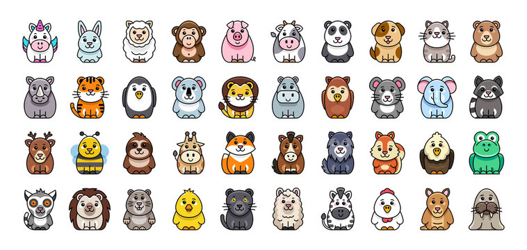 Animals Icon Set. Cartoon Animal Icon. Icon design. Template elements