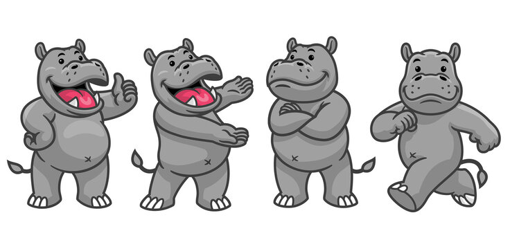 set cartoon character of funny hippo