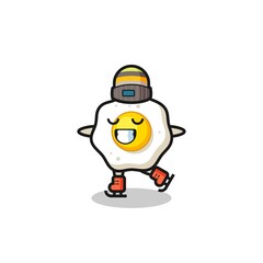 fried egg cartoon as an ice skating player doing perform