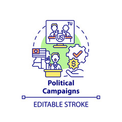 Political campaigns fundraiser concept icon. Fundraising type abstract idea thin line illustration. Financial contribution from multiple sources. Vector isolated outline color drawing. Editable stroke