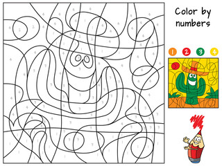 Cactus. Color by numbers. Coloring book