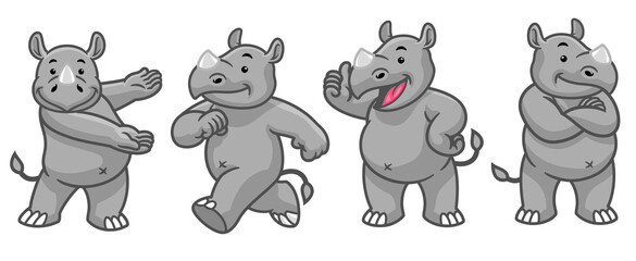 set cartoon character of funny rhino