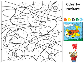 Airplane. Color by numbers. Coloring book