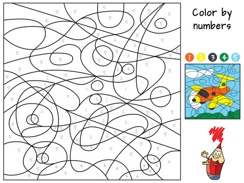 Airplane. Color by numbers. Coloring book