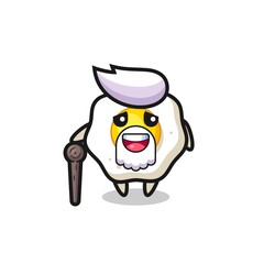 Obraz premium cute fried egg grandpa is holding a stick