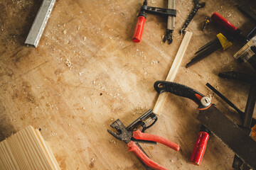 wood material industrial background, carpenter machine equipment for wooden construction factory,...