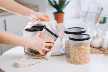 Products in eco packaging.. Eco friendly food storage, zero waste concept.