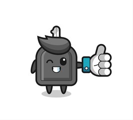 cute car key with social media thumbs up symbol