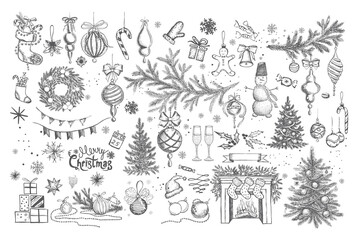  Christmas design element in doodle style. Hand drawn.
