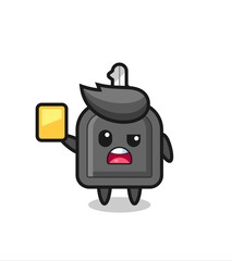 cartoon car key character as a football referee giving a yellow card