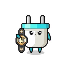 electric plug mascot character as a MMA fighter with the champion belt