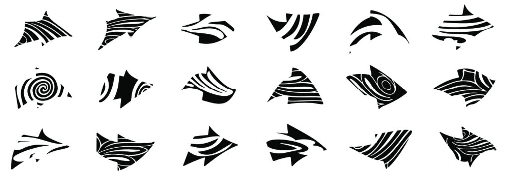 Set of striped arrows icons design. Editable vector.