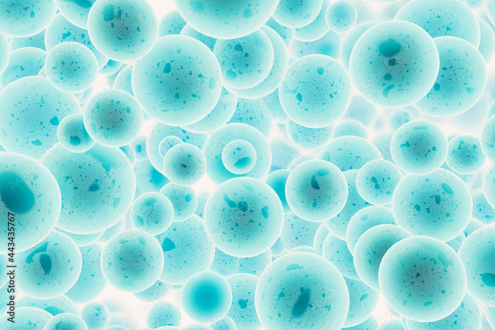 Poster creative blue and white bubbles background. screen texture and landing page concept. 3d rendering.