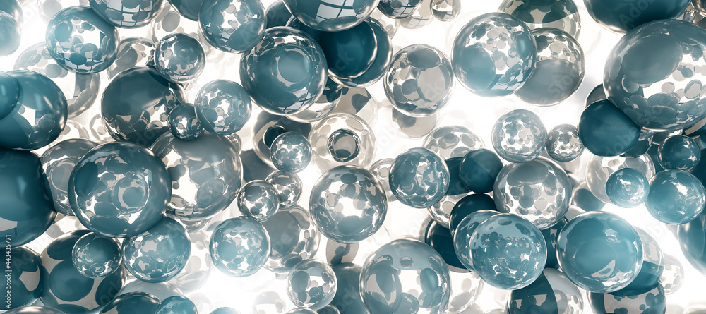 Poster Creative grey bubbles backdrop. Screen texture and landing page concept. 3D Rendering.