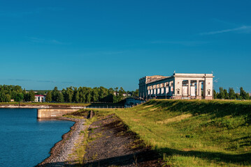 Fototapeta na wymiar Uglich Hydroelectric Power Plant on the Volga river.