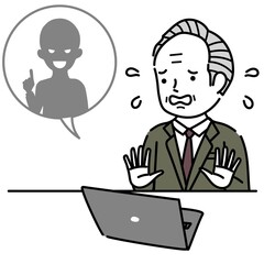 インターネットトラブルに慌てるシニア男性ビジネスパーソンのイラスト素材