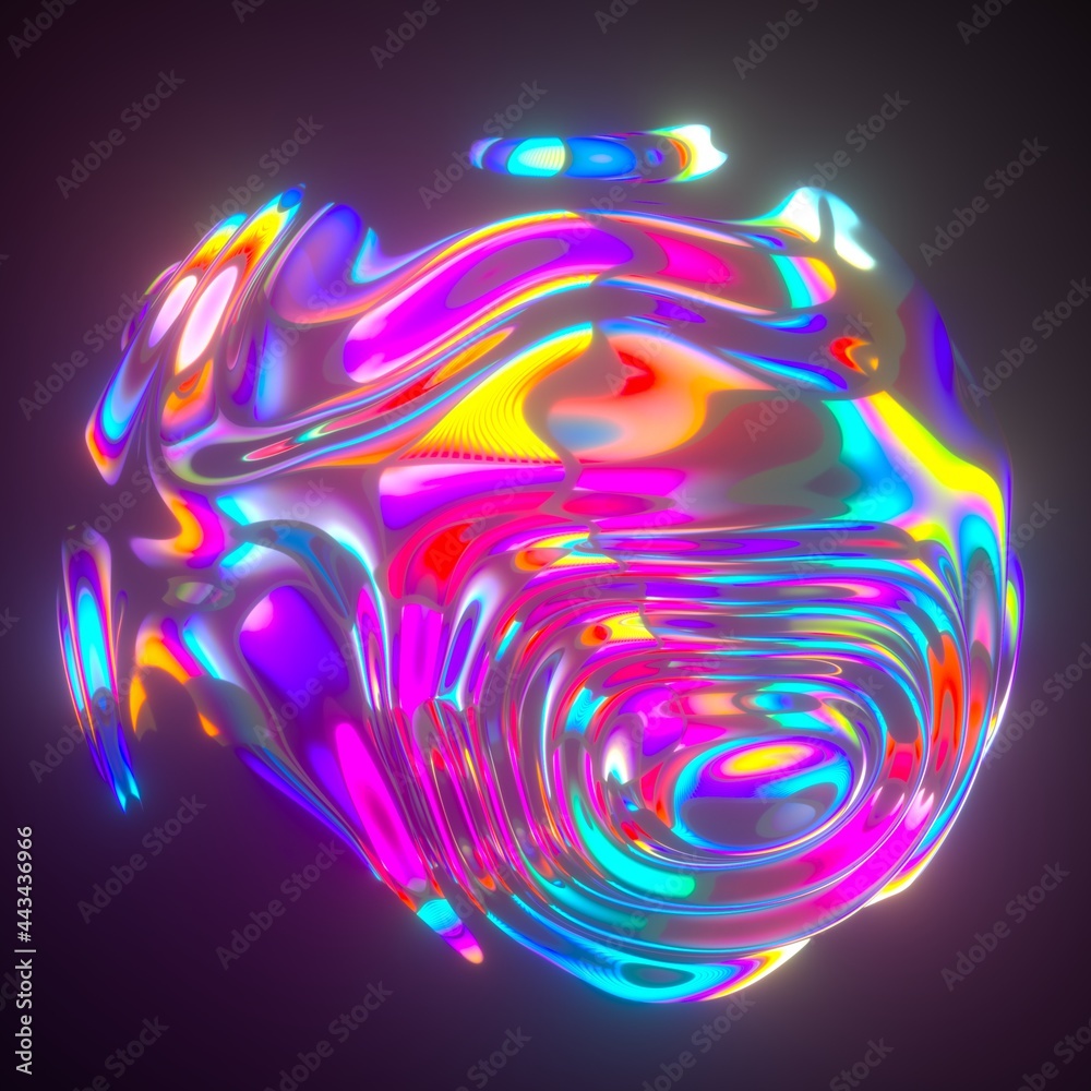 Aufkleber Abstract holographic sphere with rippled and glitched surface. 3D illustration in retrofuturistic synthwave style.