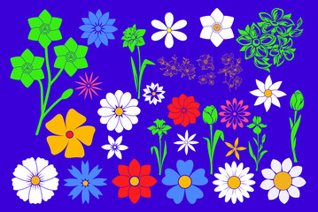 Vector flower vector art, graphics flowers icons set. vintage illustration flower clipart, vector flowers flat style artwork design