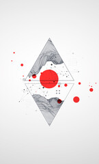 Fototapeta premium Abstract wireframe surface background inside a triangle. Scientific and technical image of the mountains.