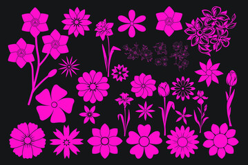 Vector flower vector art, graphics flowers icons set. vintage illustration flower clipart, vector flowers flat style artwork design