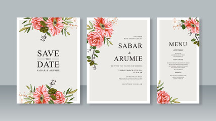 Set of wedding invitation card templates with watercolor floral painting