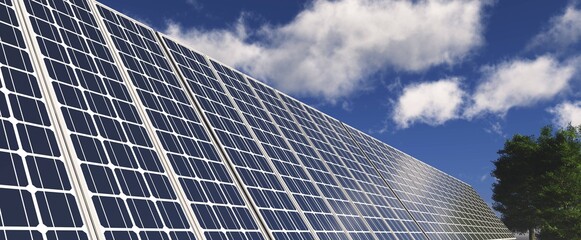 Solar panels, solar panels against the sky, solar energy, 3D rendering