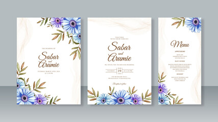 Set of wedding invitation templates with watercolor floral painting