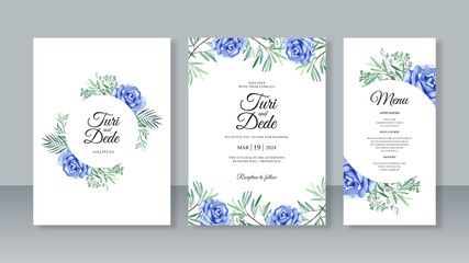 Wedding card invitation set template with flower watercolor painting