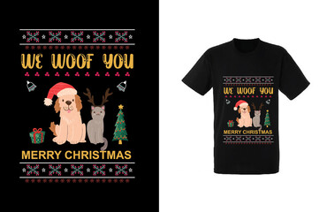 We Woof You Merry  Christmas T-Shirt Design, Happy  Christmas T-Shirt Design, dog T-Shirt Design