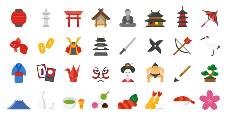 Japanese Traditional Culture Icon Set - obrazy, fototapety, plakaty