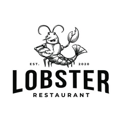 Mascot Lobster Food Restaurant Drawing Logo Vector Illustration Template Icon Design