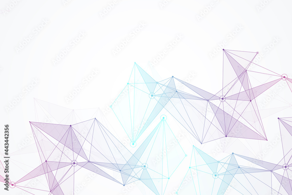 Poster Geometric graphic background molecule and communication. Big data complex with compounds. Perspective backdrop. Minimal array Big data. Digital data visualization. Scientific illustration.