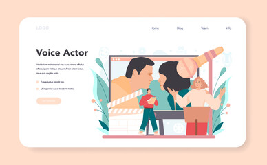 Voice actor and actress web banner or landing page. Movie production cast member